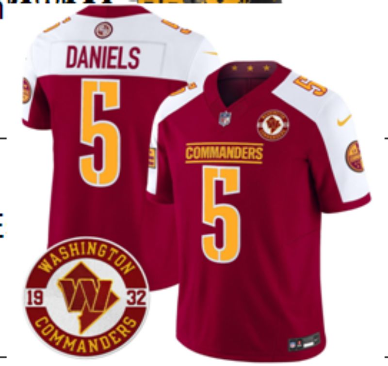 Men 2025 Washington Commanders #5 Daniels Red 3th generation Throwback Nike Limited NFL Jersey style 001->washington commanders->NFL Jersey